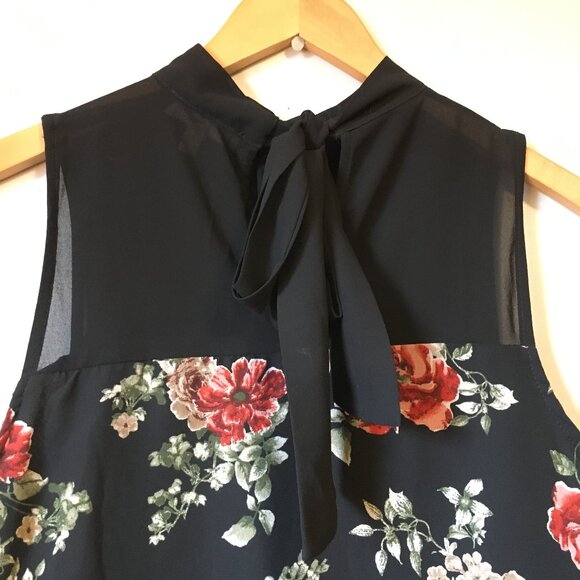 Faith and Joy Mockneck Tie Back Floral Sleeveless Bilayer Blouse - Picture 8 of 16